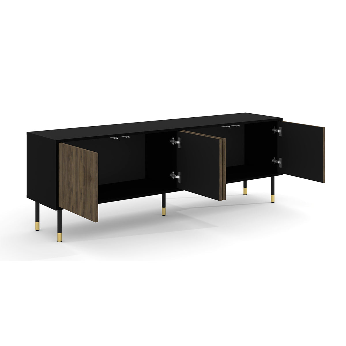 Meuble TV 4 portes 180 cm Aglaé Bois et Noir - vue 2