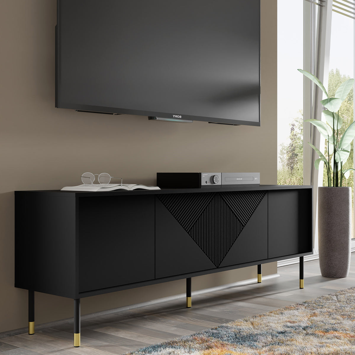 Meuble TV 4 portes 180 cm Aglaé Noir - vue 3