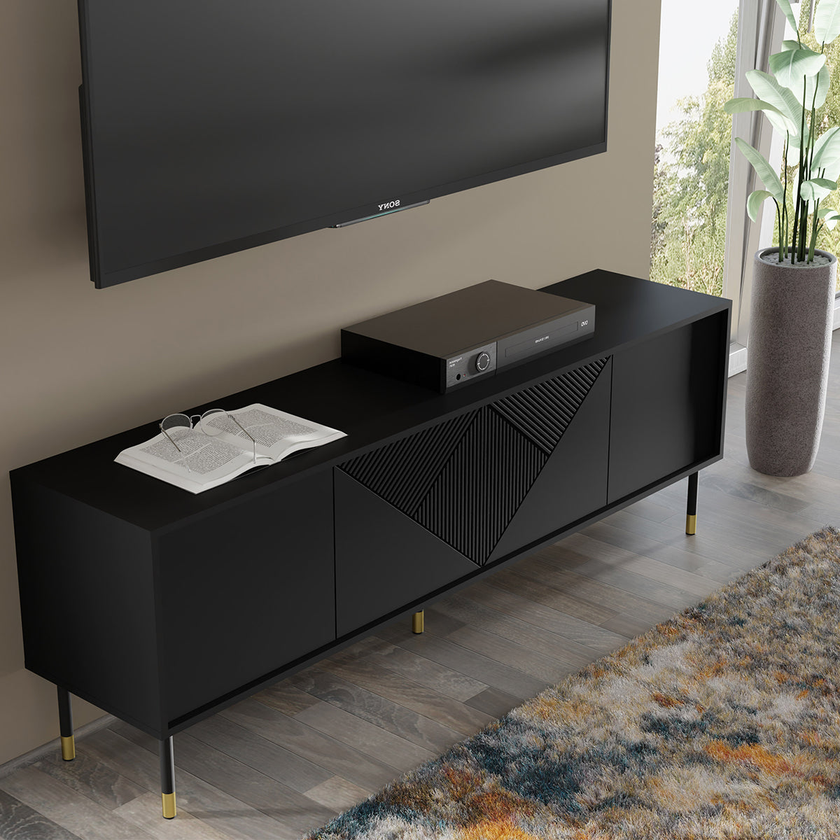 Meuble TV 4 portes 180 cm Aglaé Noir - vue 4