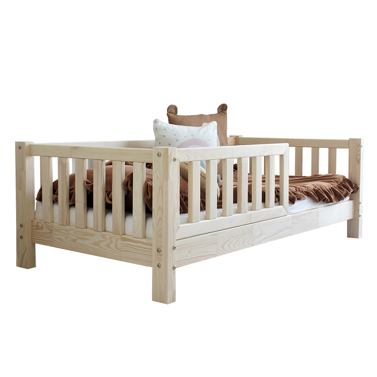 Lit 80x160 barrière et sommier inclus pieds 10 cm Agnès Bois - vue 2