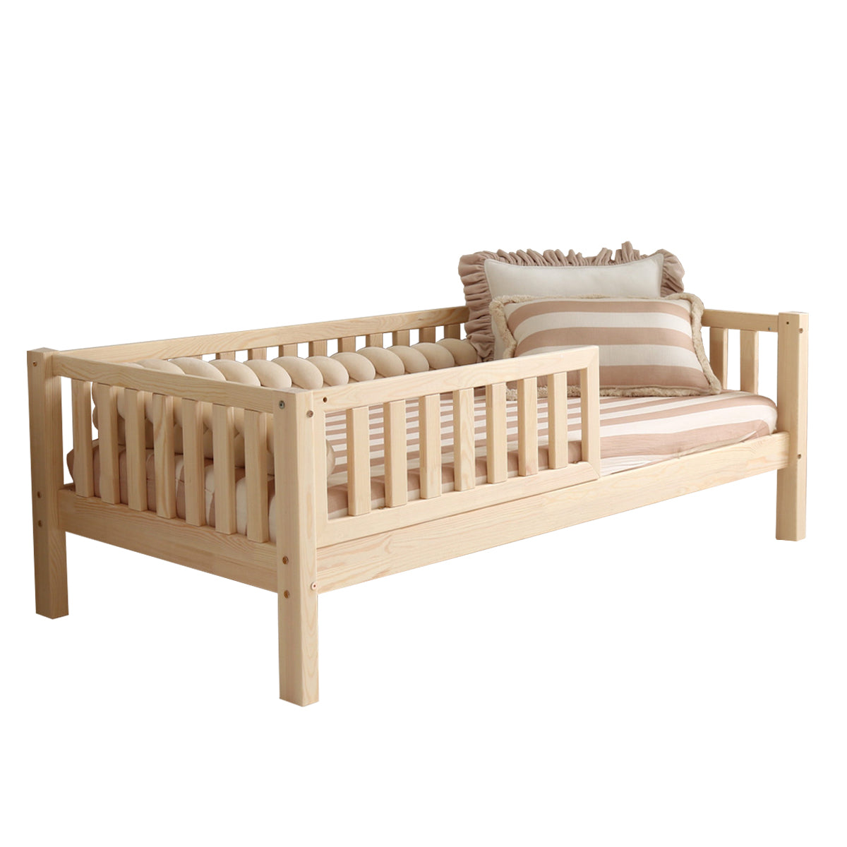 Lit 90x190 barrière et sommier inclus pieds 19 cm Agnès Bois - vue 2