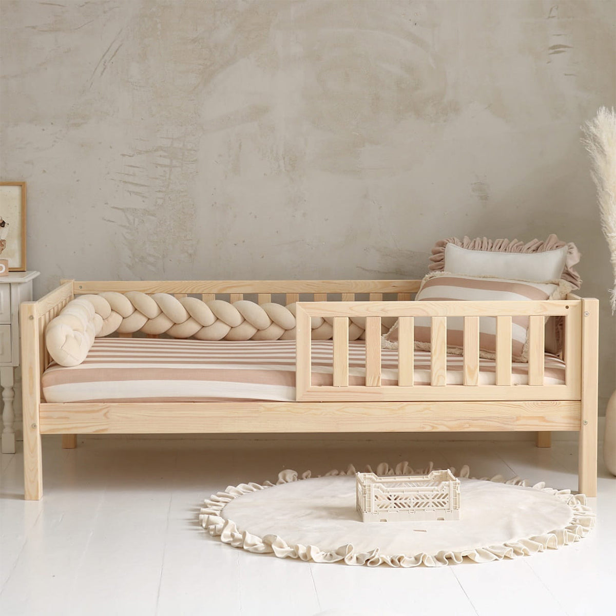 Lit 90x190 barrière et sommier inclus pieds 19 cm Agnès Bois - vue 3