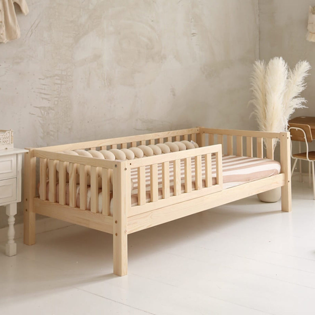 Lit 90x190 barrière et sommier inclus pieds 19 cm Agnès Bois - vue 4
