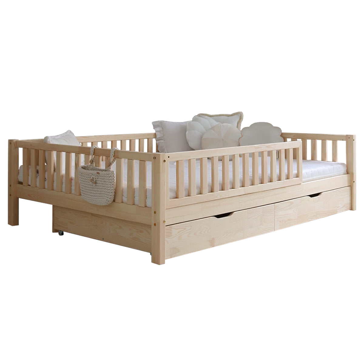 Lit 140x200 barrière sommier et tiroirs inclus Agnès Bois - vue 2