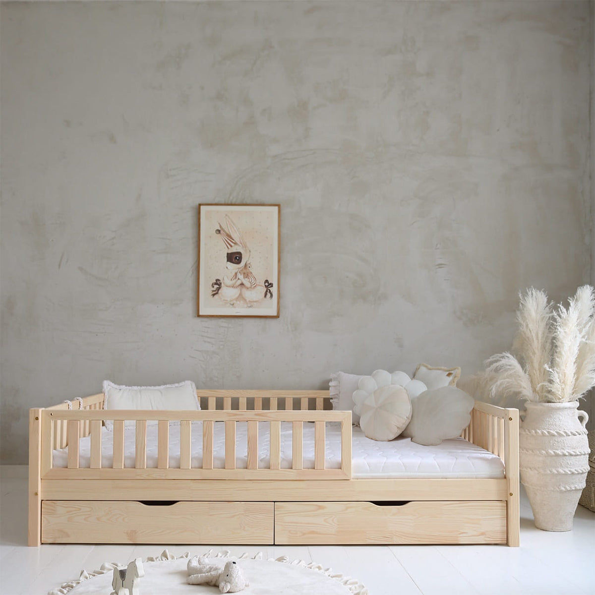 Lit 140x200 barrière sommier et tiroirs inclus Agnès Bois - vue 3
