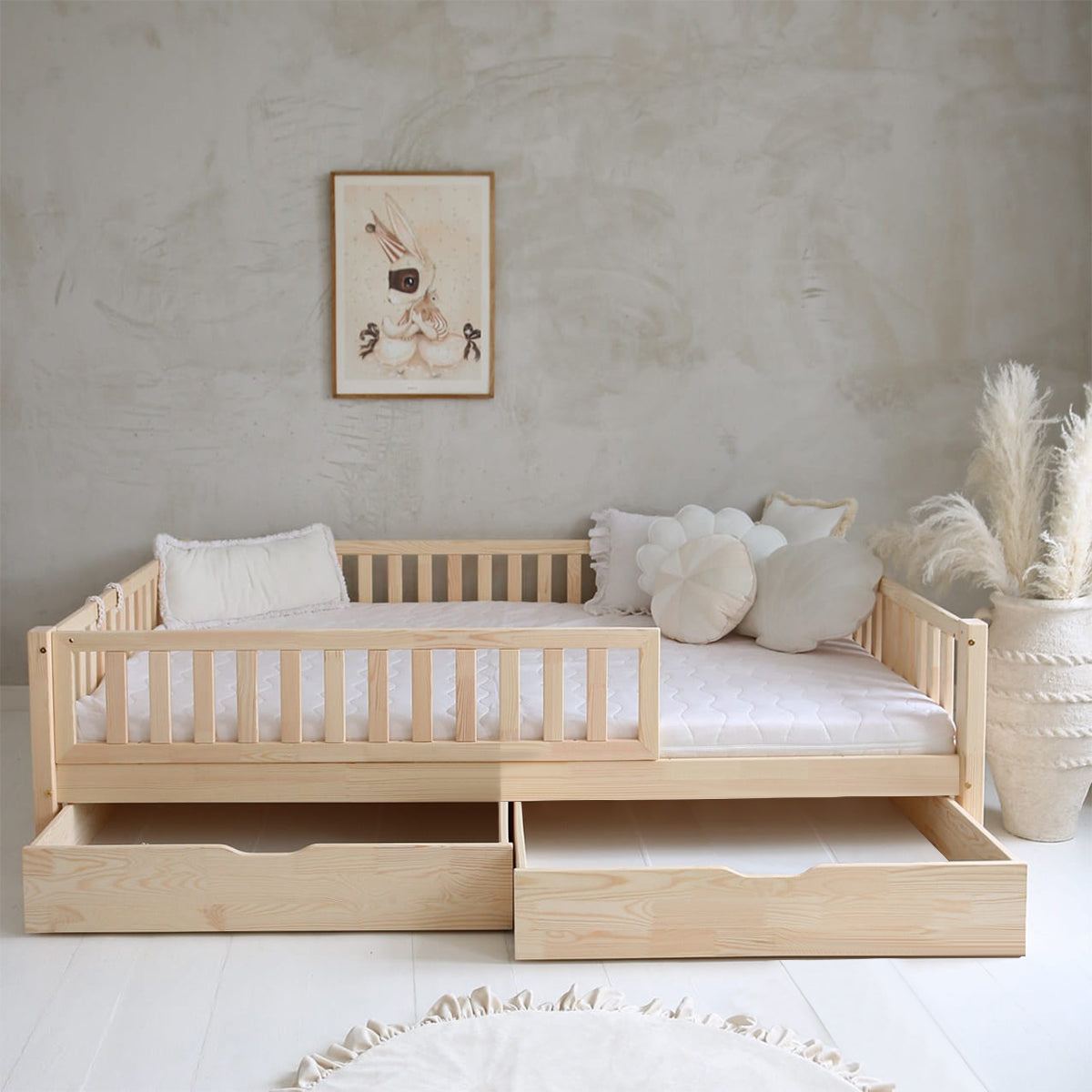 Lit 140x200 barrière sommier et tiroirs inclus Agnès Bois - vue 4