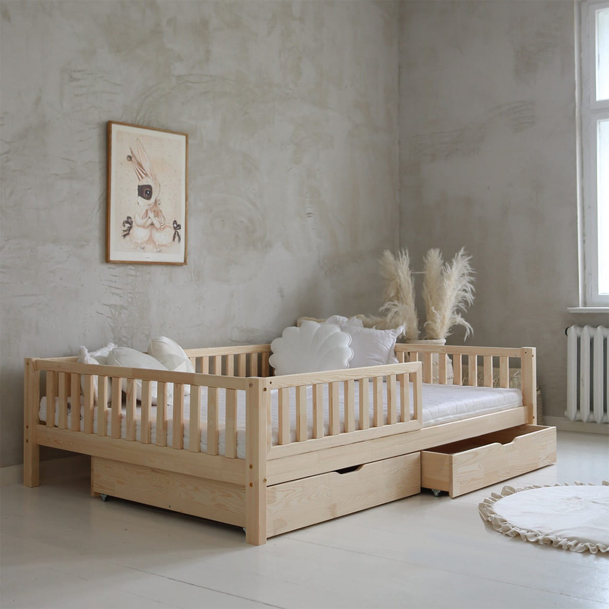 Lit 140x200 barrière sommier et tiroirs inclus Agnès Bois - vue 5