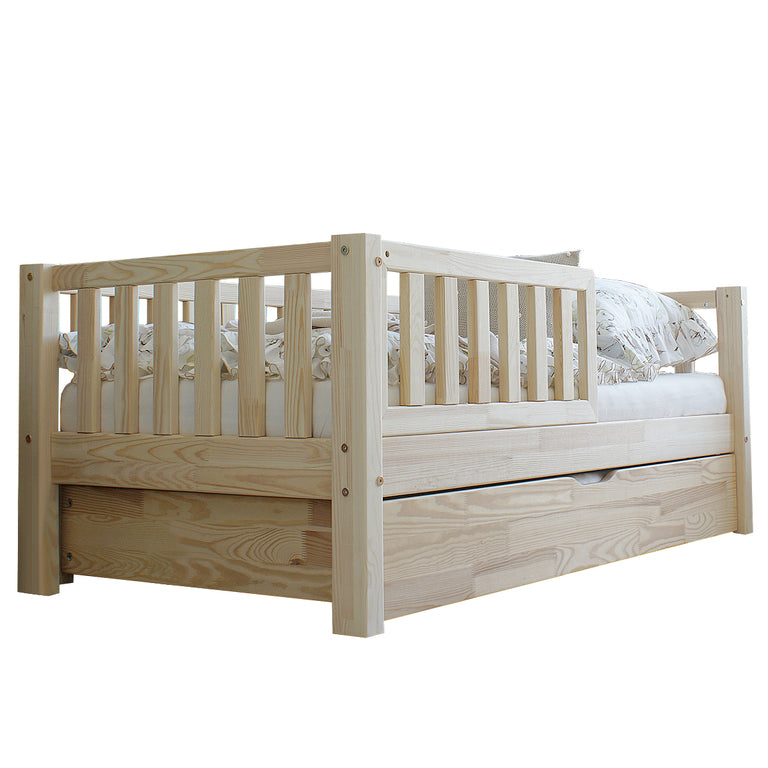 Lit 90x190 barrière sommier et tiroir inclus Agnès Bois - vue 2