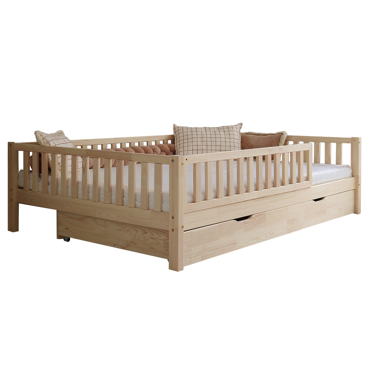 Lit 140x200 barrière sommier et tiroir inclus Agnès Bois - vue 2