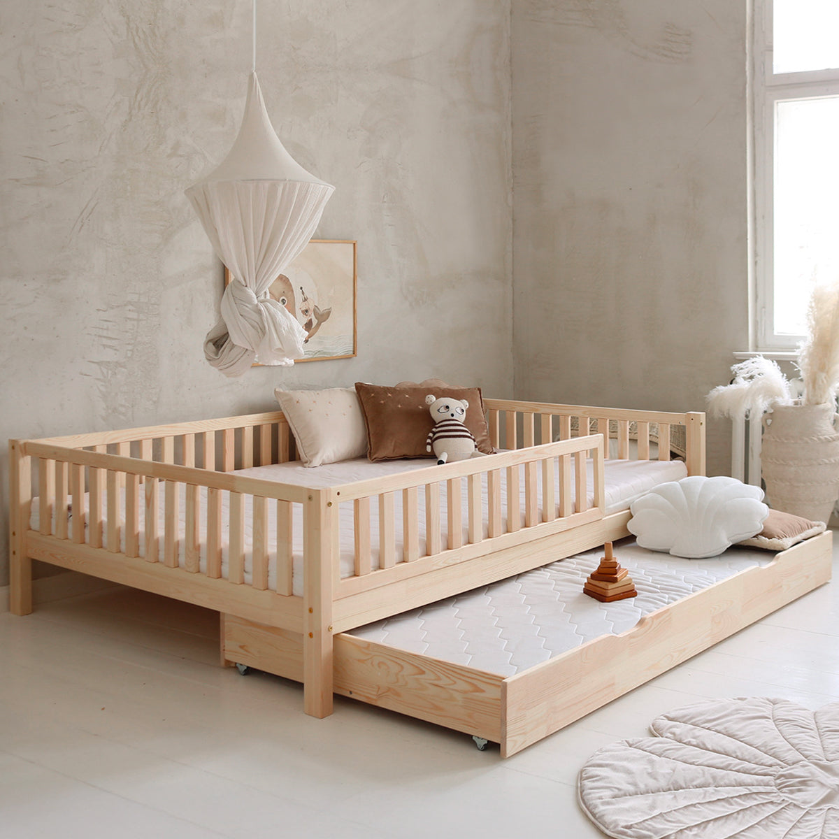 Lit 140x200 barrière sommier et tiroir inclus Agnès Bois - vue 4