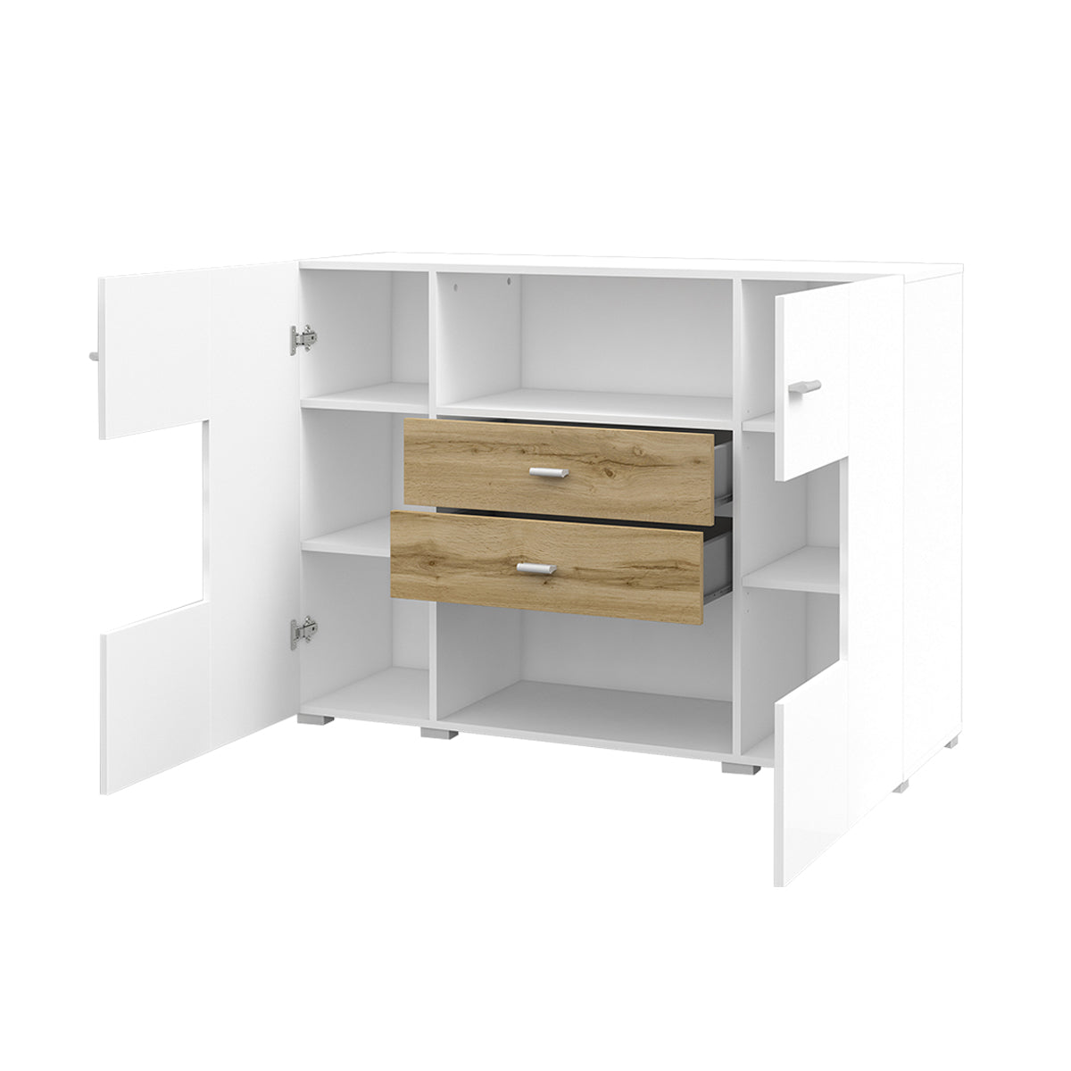 Buffet 2 portes 2 tiroirs Akram Blanc et Bois - vue 2