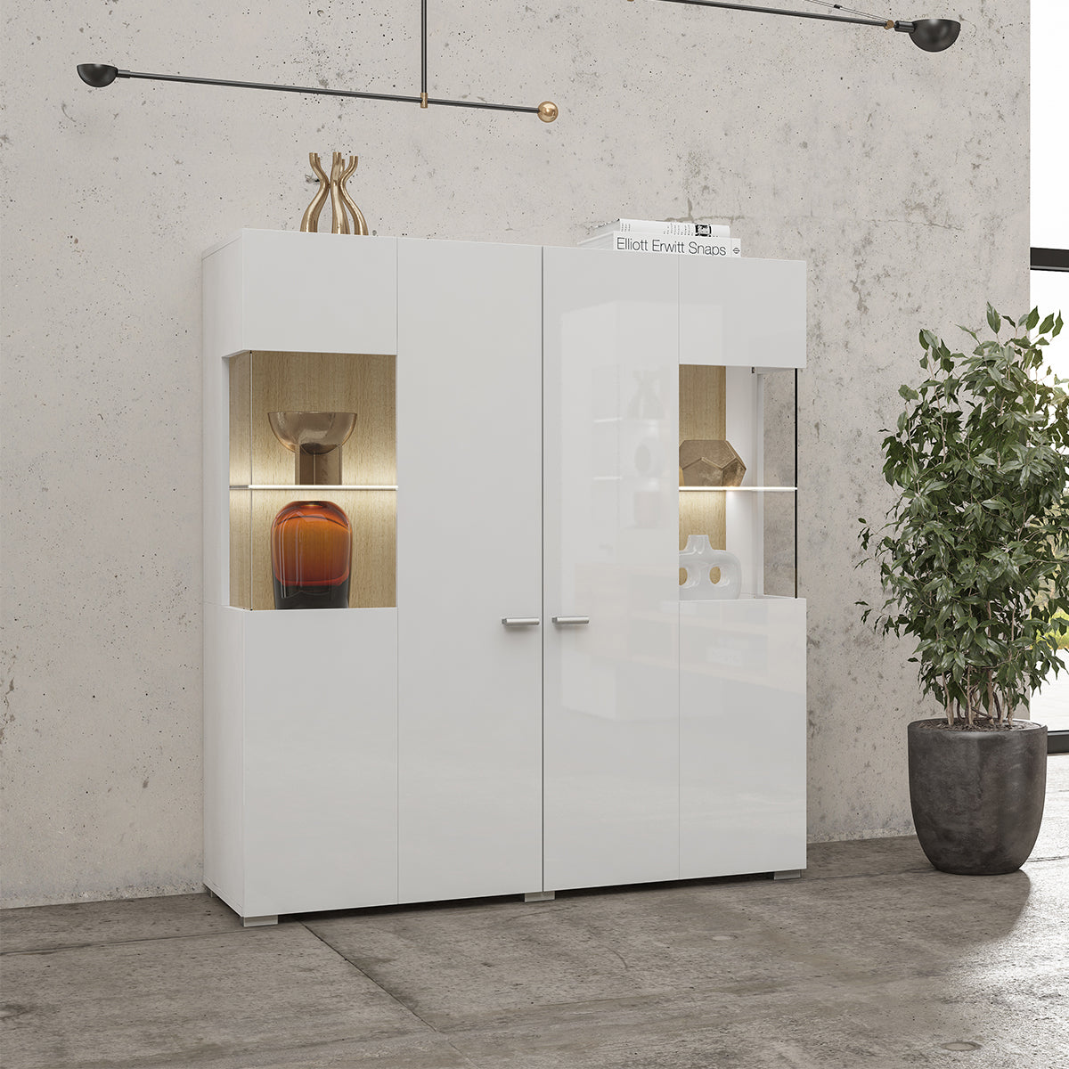 Vaisselier 2 portes Akram Blanc et Bois - vue 3