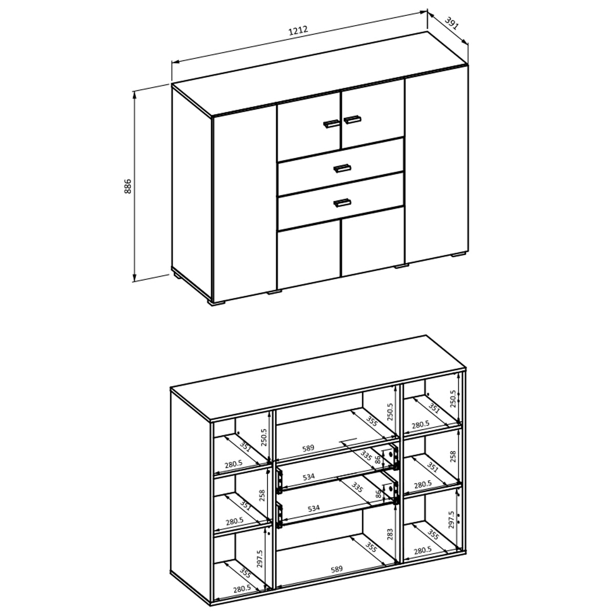 Buffet 2 portes 2 tiroirs Akram Blanc et Bois - vue 4