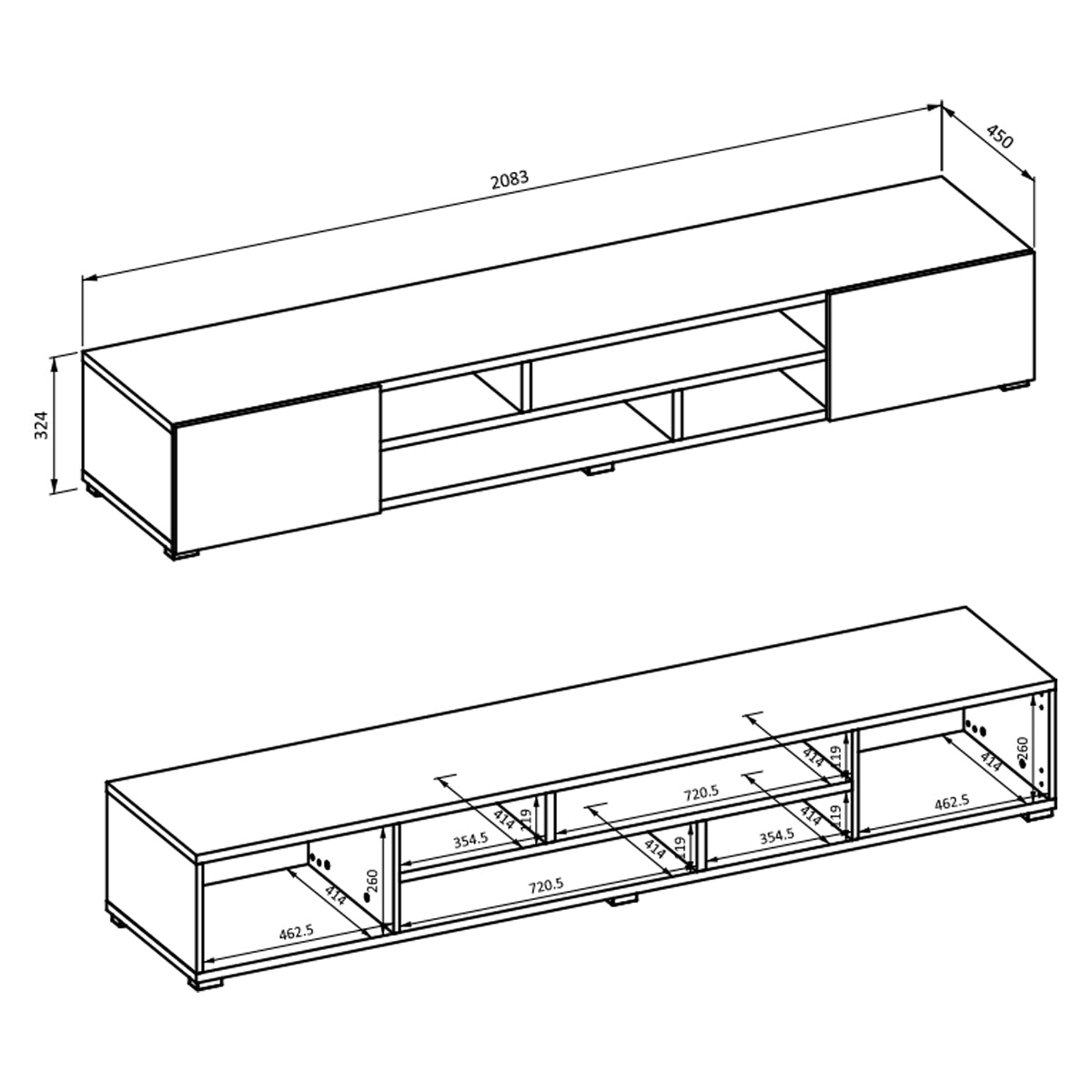 Meuble TV 2 portes 208 cm Akram Noir - vue 5