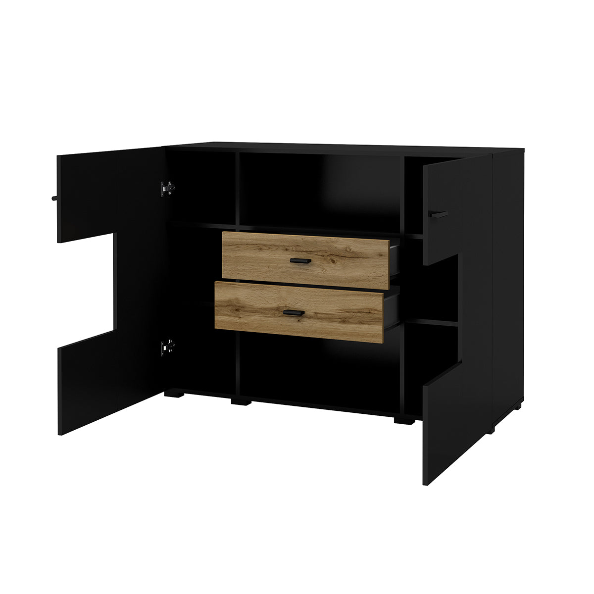 Buffet 2 portes 2 tiroirs Akram Noir et Bois - vue 2