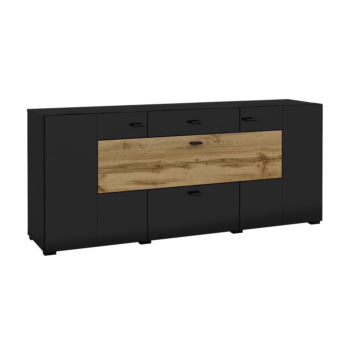 Buffet 3 portes 2 tiroirs Akram Noir et Bois