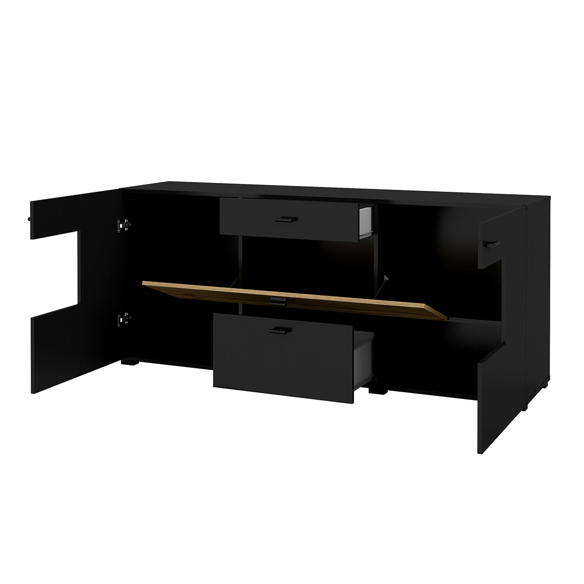 Buffet 3 portes 2 tiroirs Akram Noir et Bois - vue 2