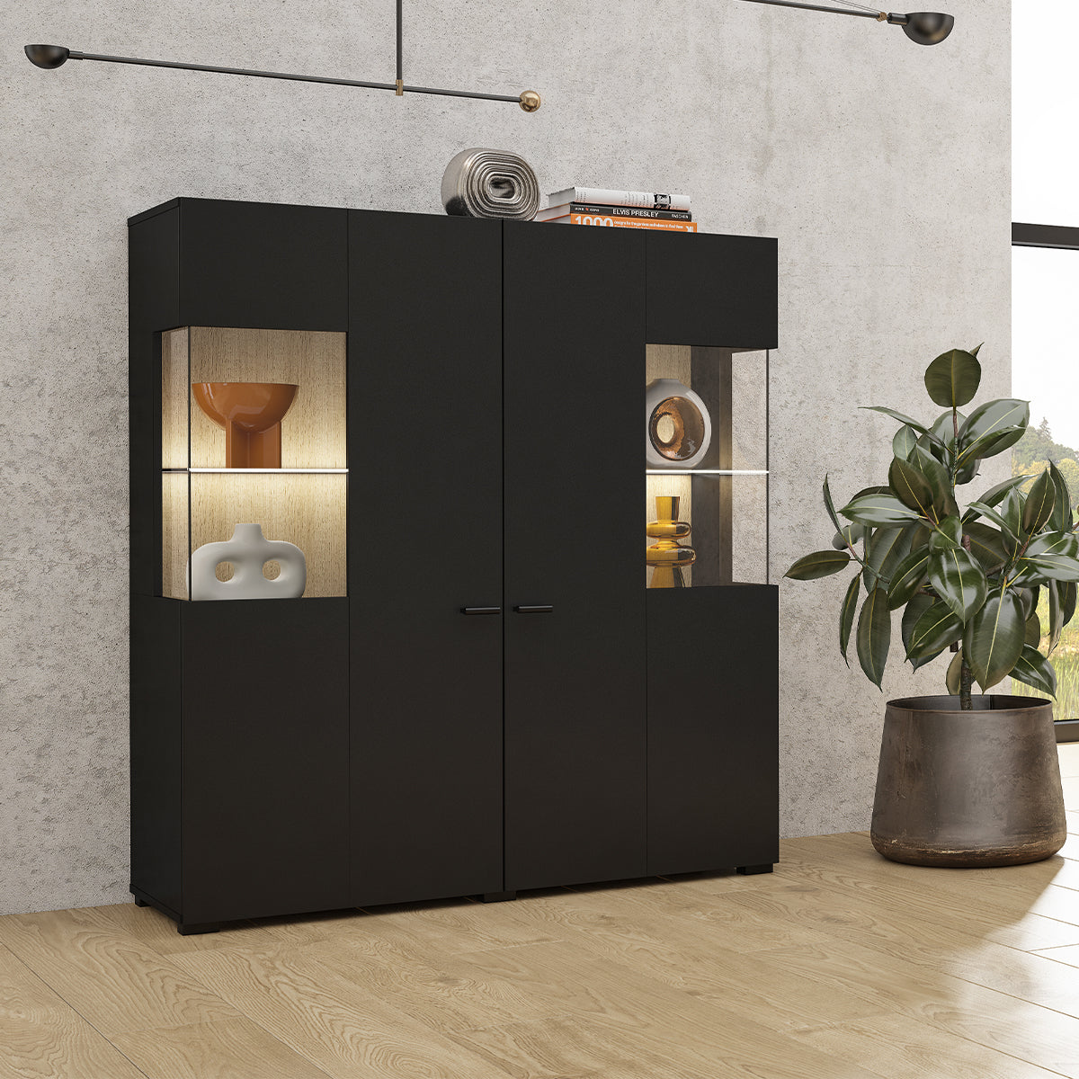 Vaisselier 2 portes Akram Noir et Bois - vue 3
