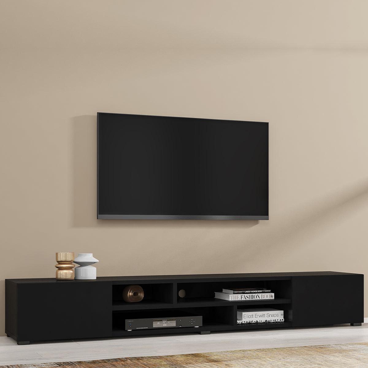 Meuble TV 2 portes 208 cm Akram Noir - vue 3