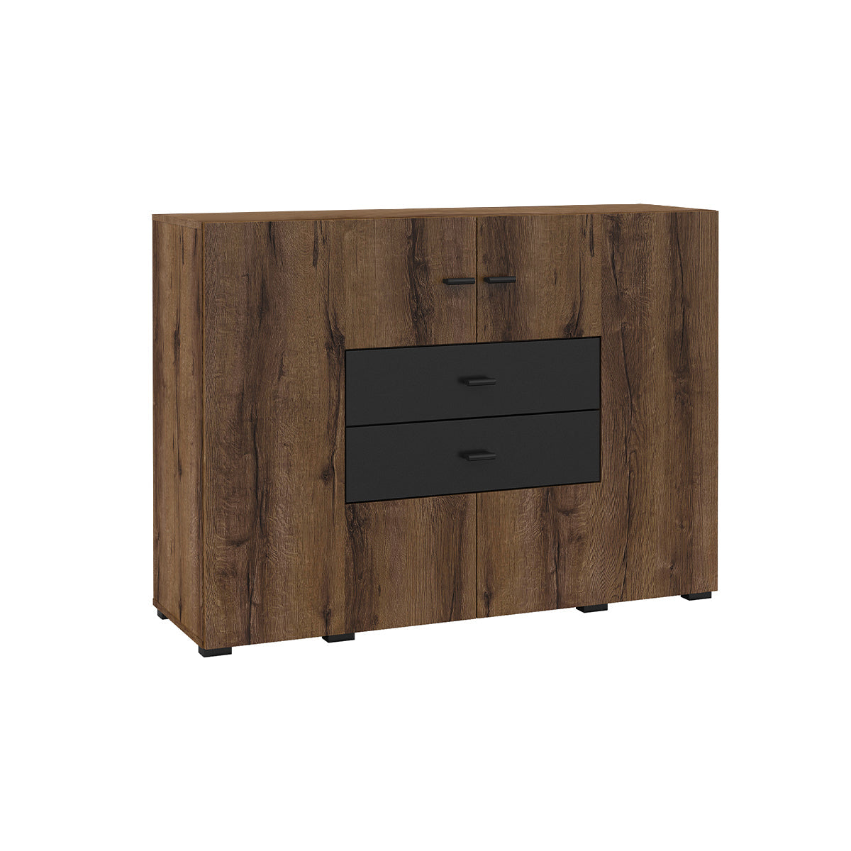 Buffet 2 portes 2 tiroirs Akram Bois Wengé et Noir