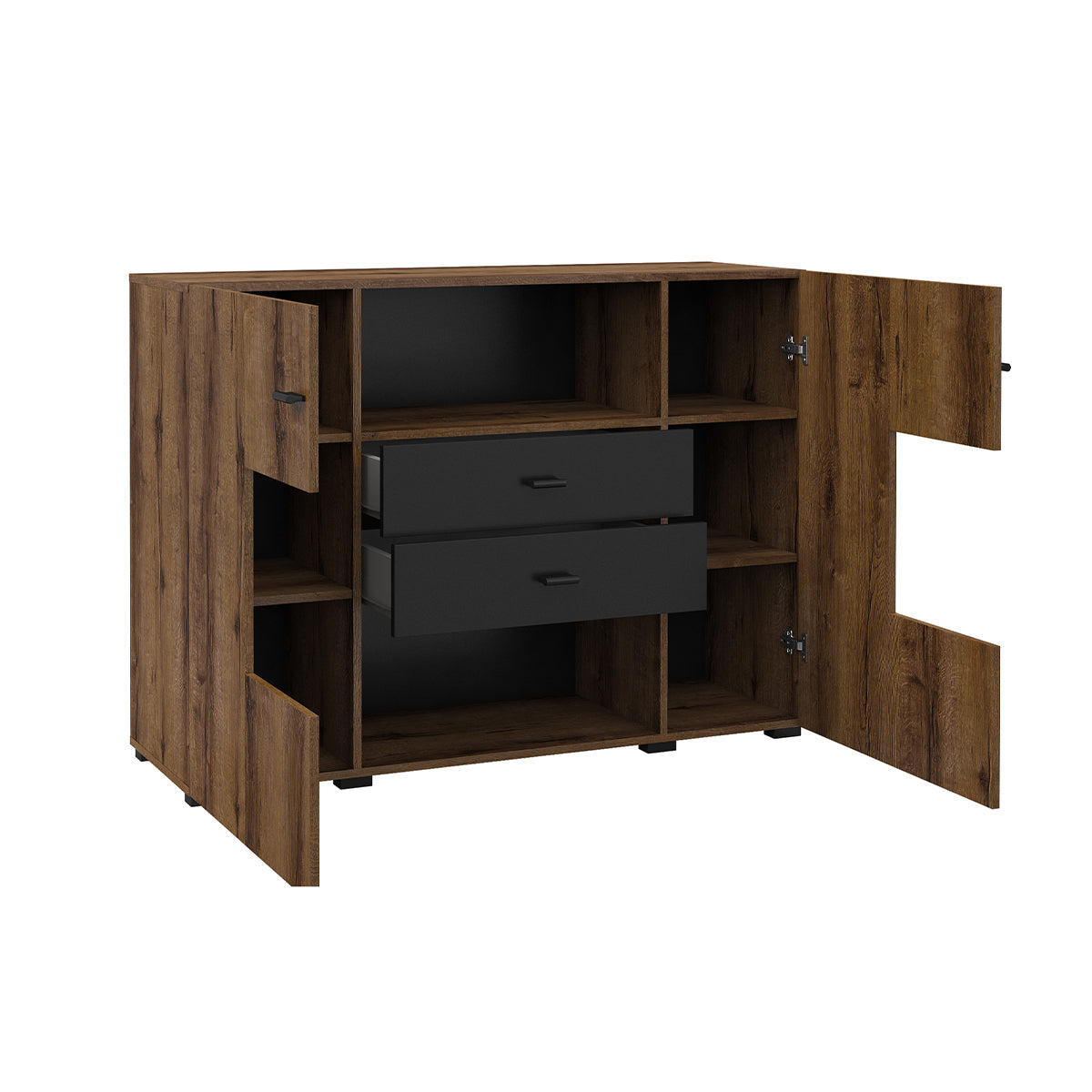 Buffet 2 portes 2 tiroirs Akram Bois Wengé et Noir - vue 2