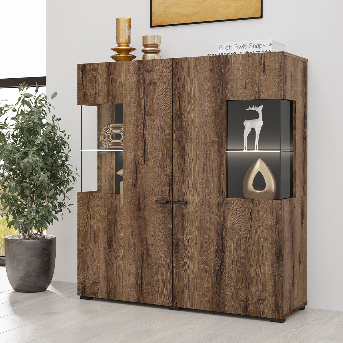 Vaisselier 2 portes Akram Bois Wengé et Noir - vue 3