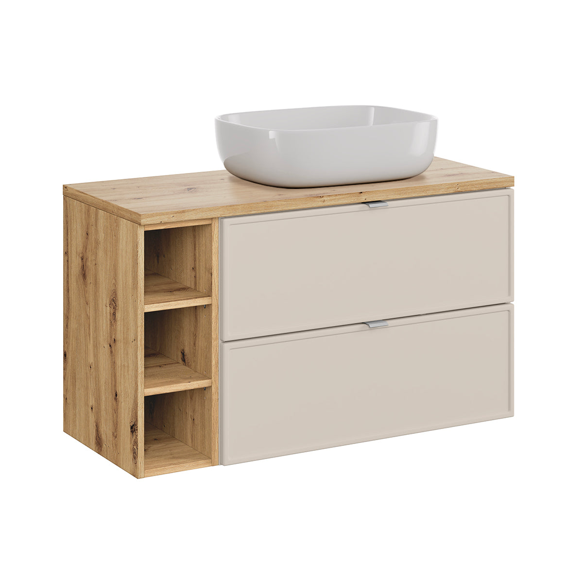 Ensemble meuble simple vasque 100cm 3 niches et colonne Alba Cachemire - vue 2