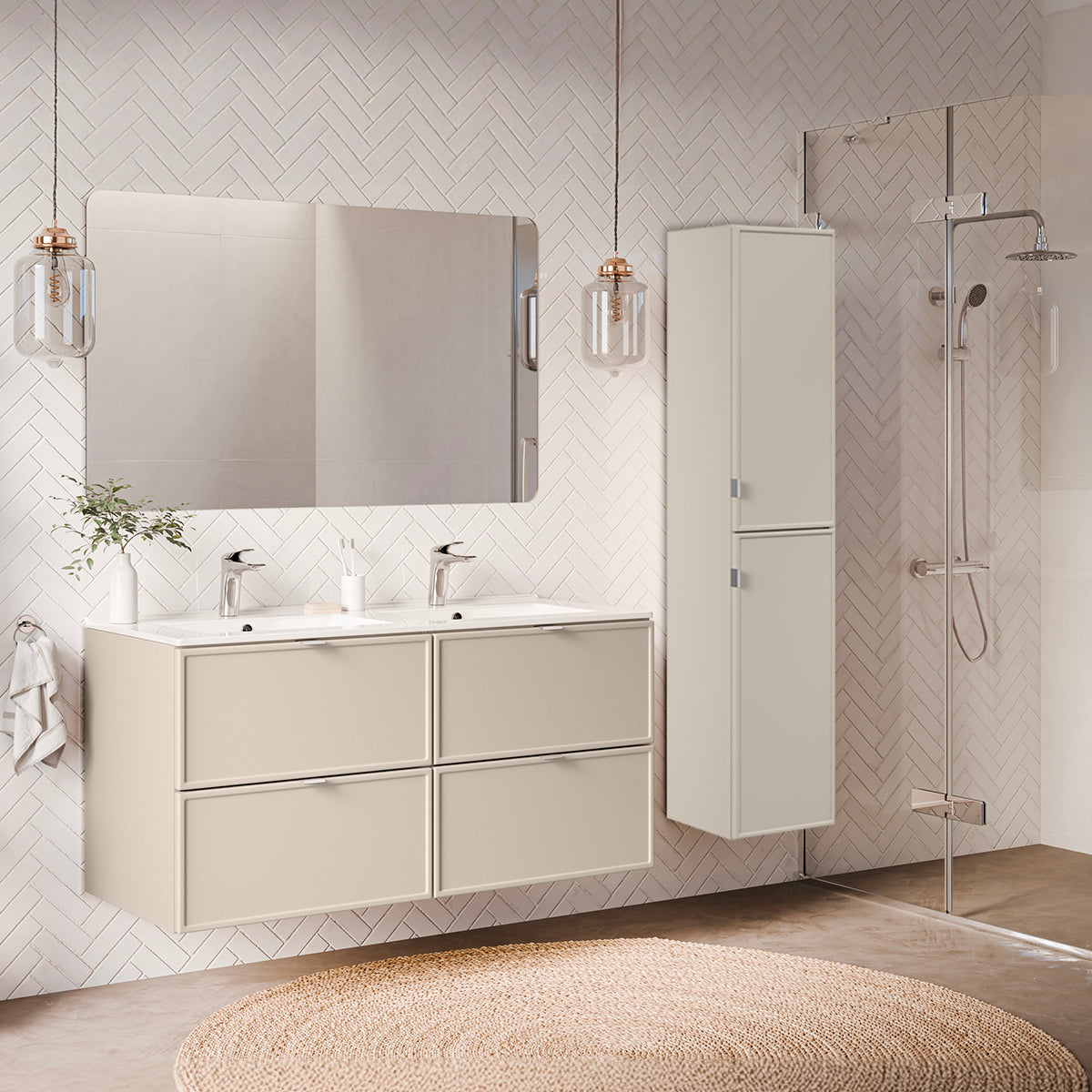 Meuble double vasque encastrée 120cm Alba Cachemire - vue 4