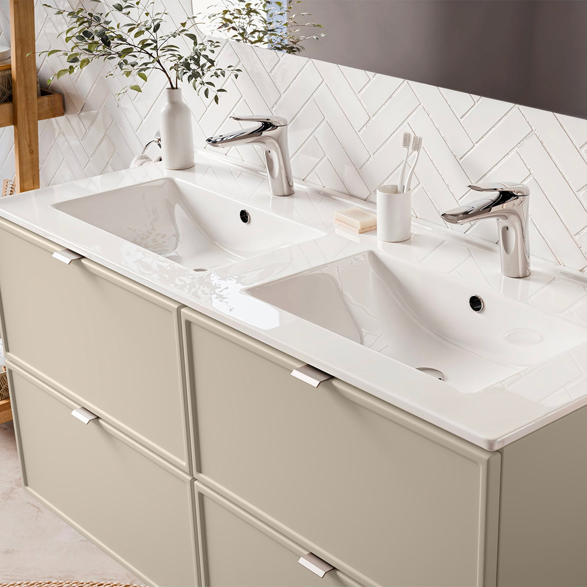 Ensemble meuble double vasque encastrée 120cm et colonne Alba Cachemire - vue 7