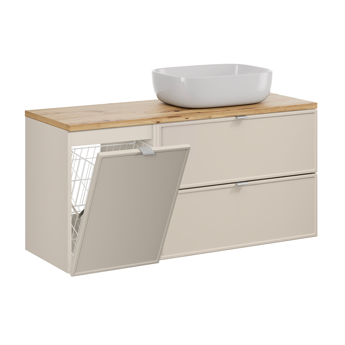 Ensemble meuble simple vasque 120cm panier à linge et colonne Alba Cachemire - vue 2
