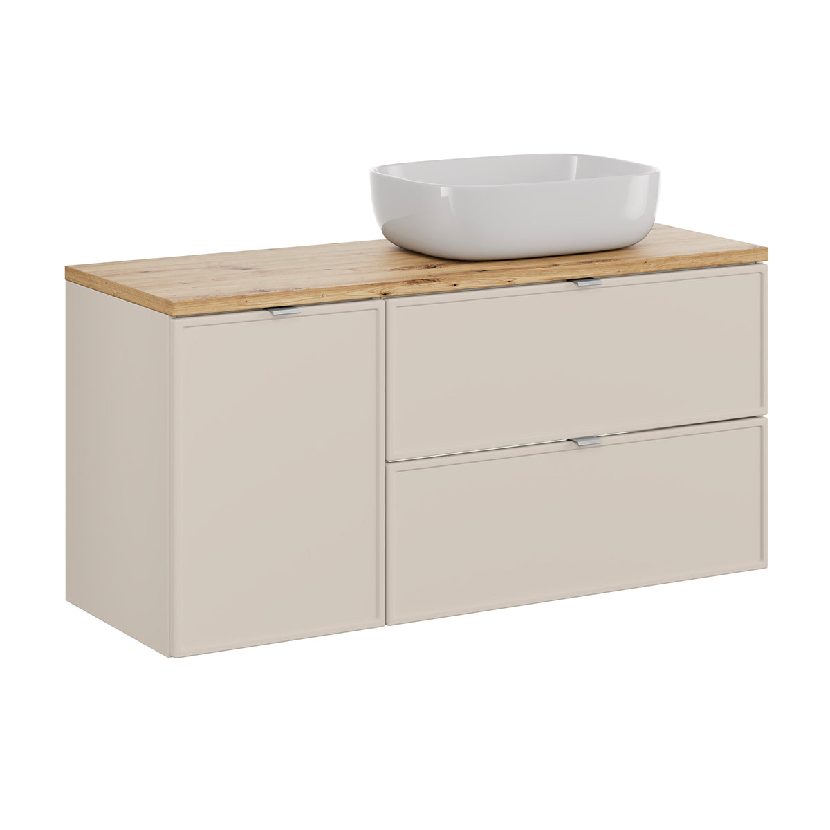 Ensemble meuble simple vasque 120cm panier à linge et colonne Alba Cachemire - vue 3