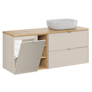 Meuble simple vasque 140cm 3 niches panier à linge Alba Cachemire