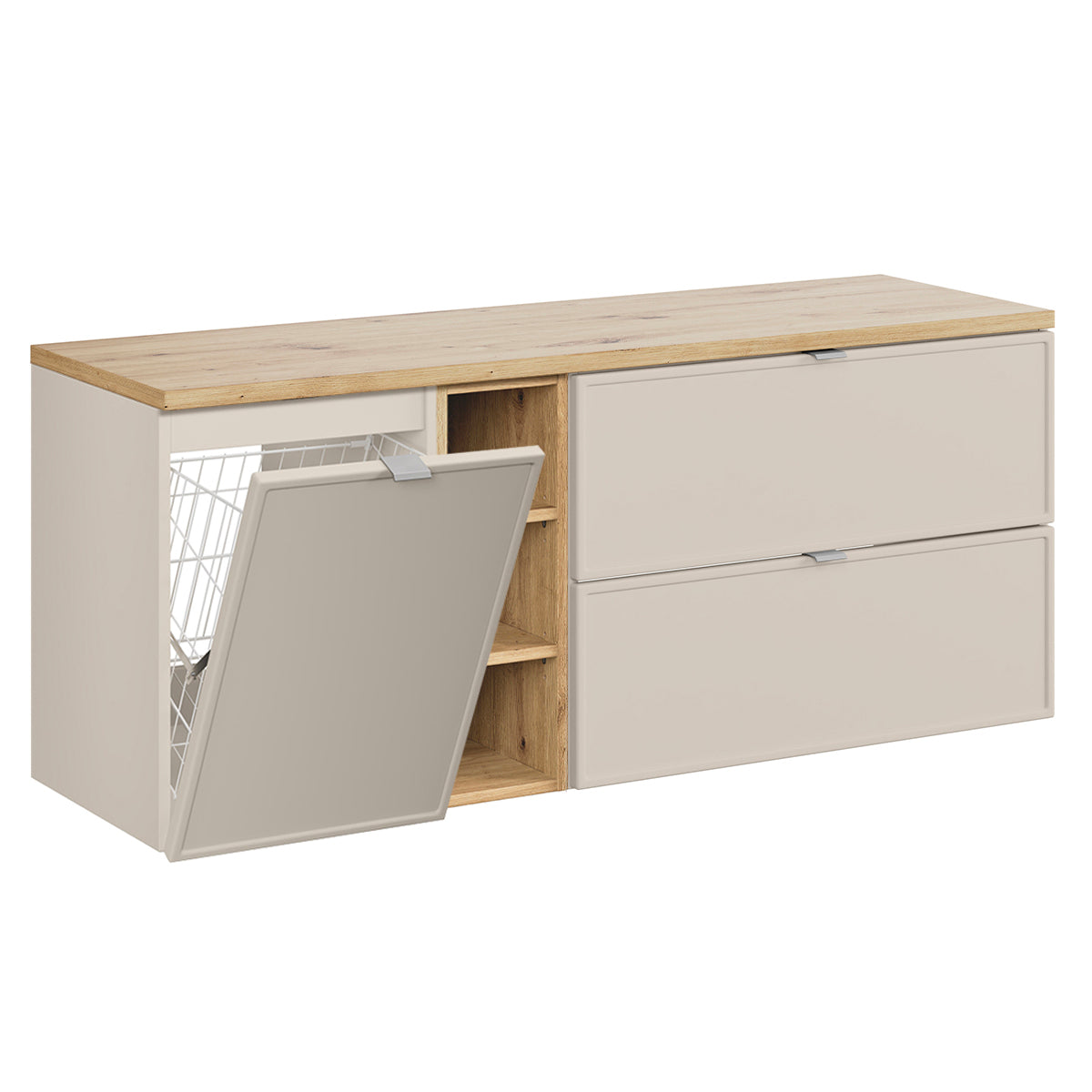 Meuble sous-vasque 140cm 3 niches panier à linge Alba Cachemire