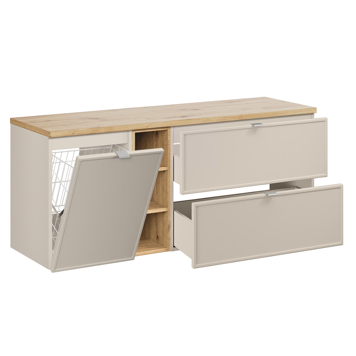 Meuble sous-vasque 140cm 3 niches panier à linge Alba Cachemire - vue 3