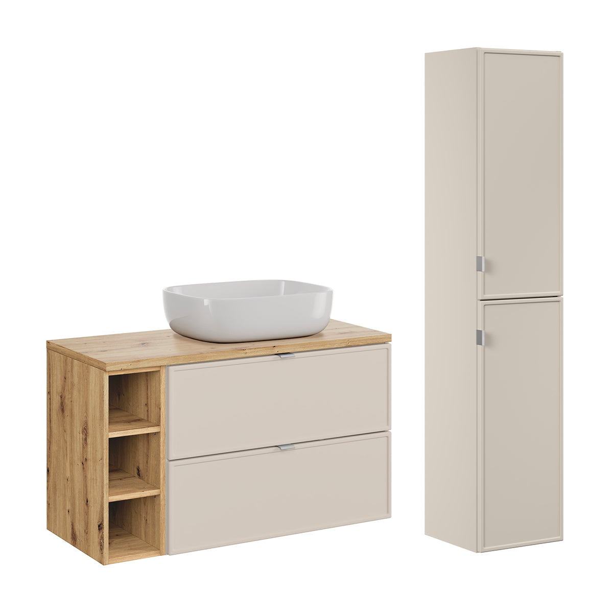 Ensemble meuble simple vasque 100cm 3 niches et colonne Alba Cachemire