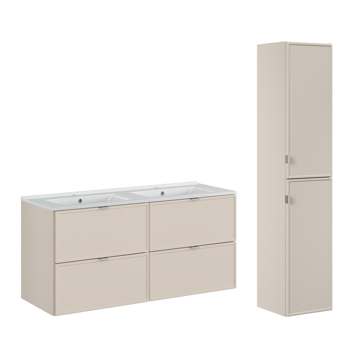 Ensemble meuble double vasque encastrée 120cm et colonne Alba Cachemire - vue 2