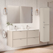 Ensemble meuble double vasque encastrée 120cm et colonne Alba Cachemire