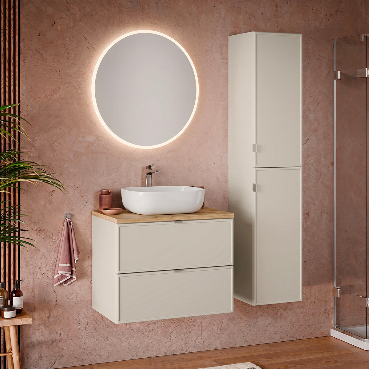 Ensemble meuble simple vasque 80cm et colonne Alba Cachemire