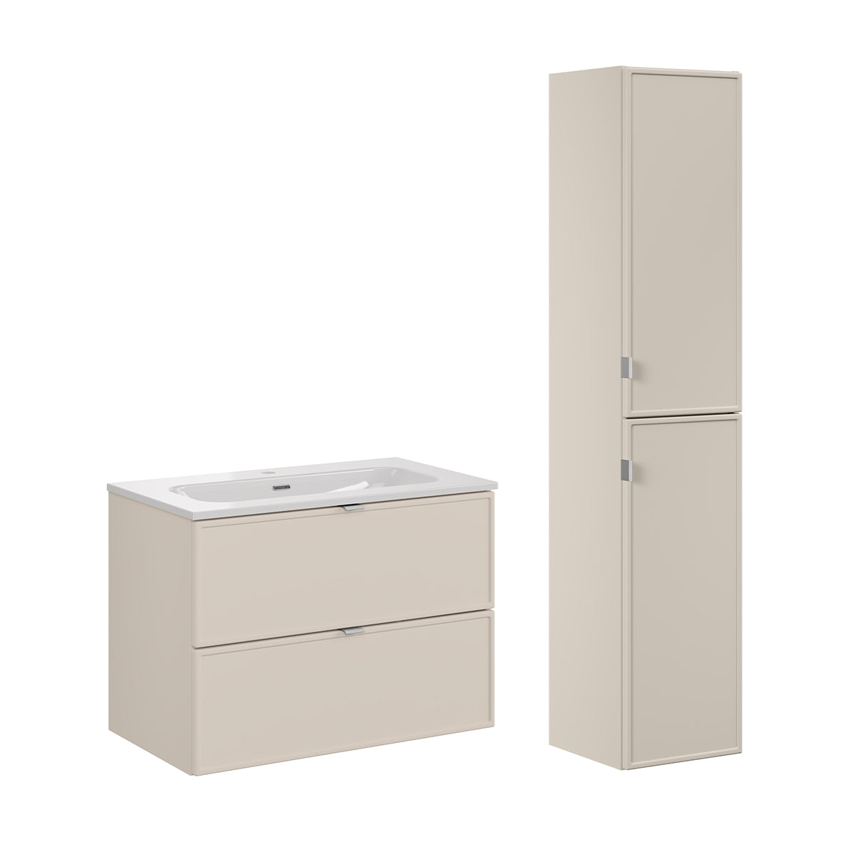 Ensemble meuble simple vasque encastrée 80cm et colonne Alba Cachemire
