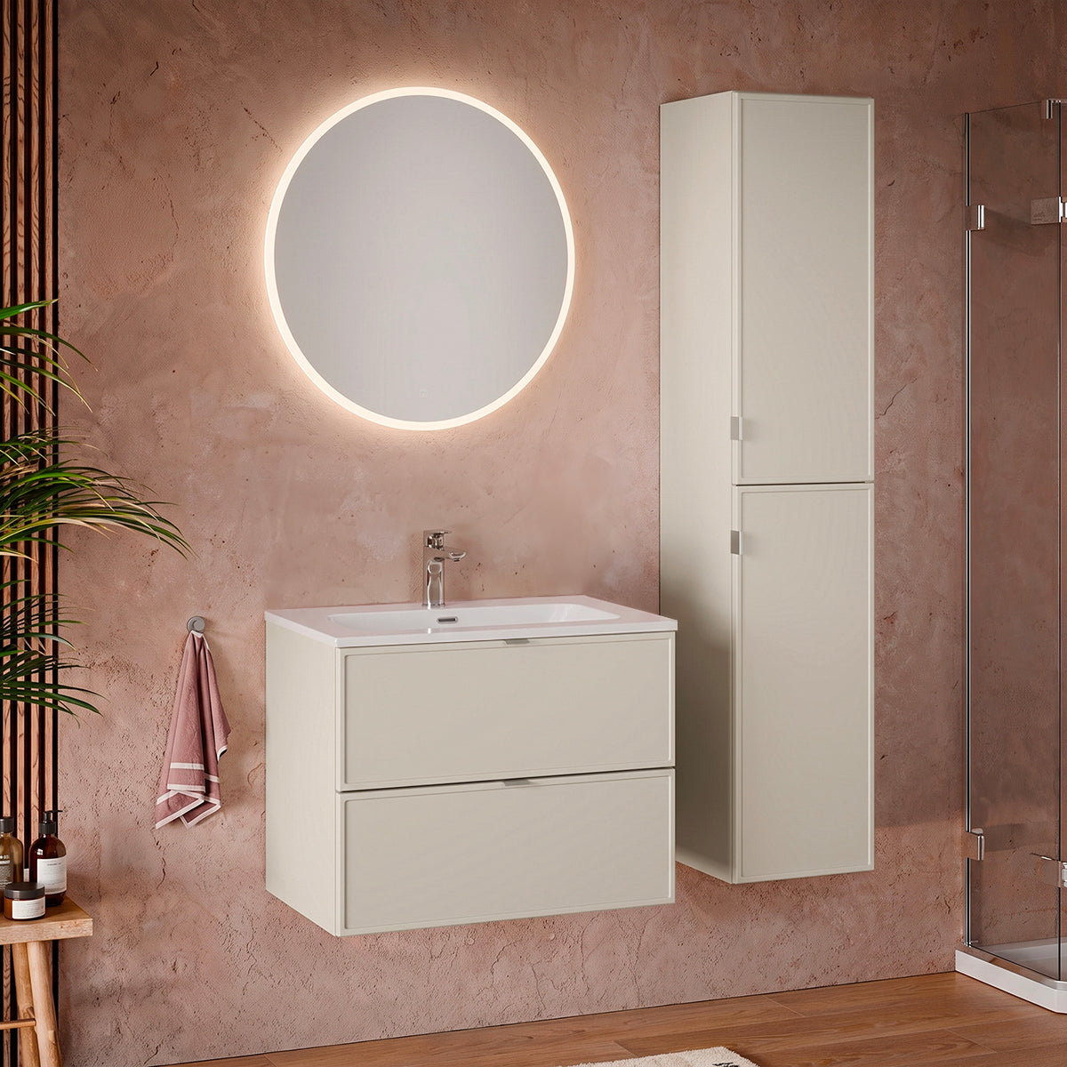 Ensemble meuble simple vasque encastrée 80cm et colonne Alba Cachemire