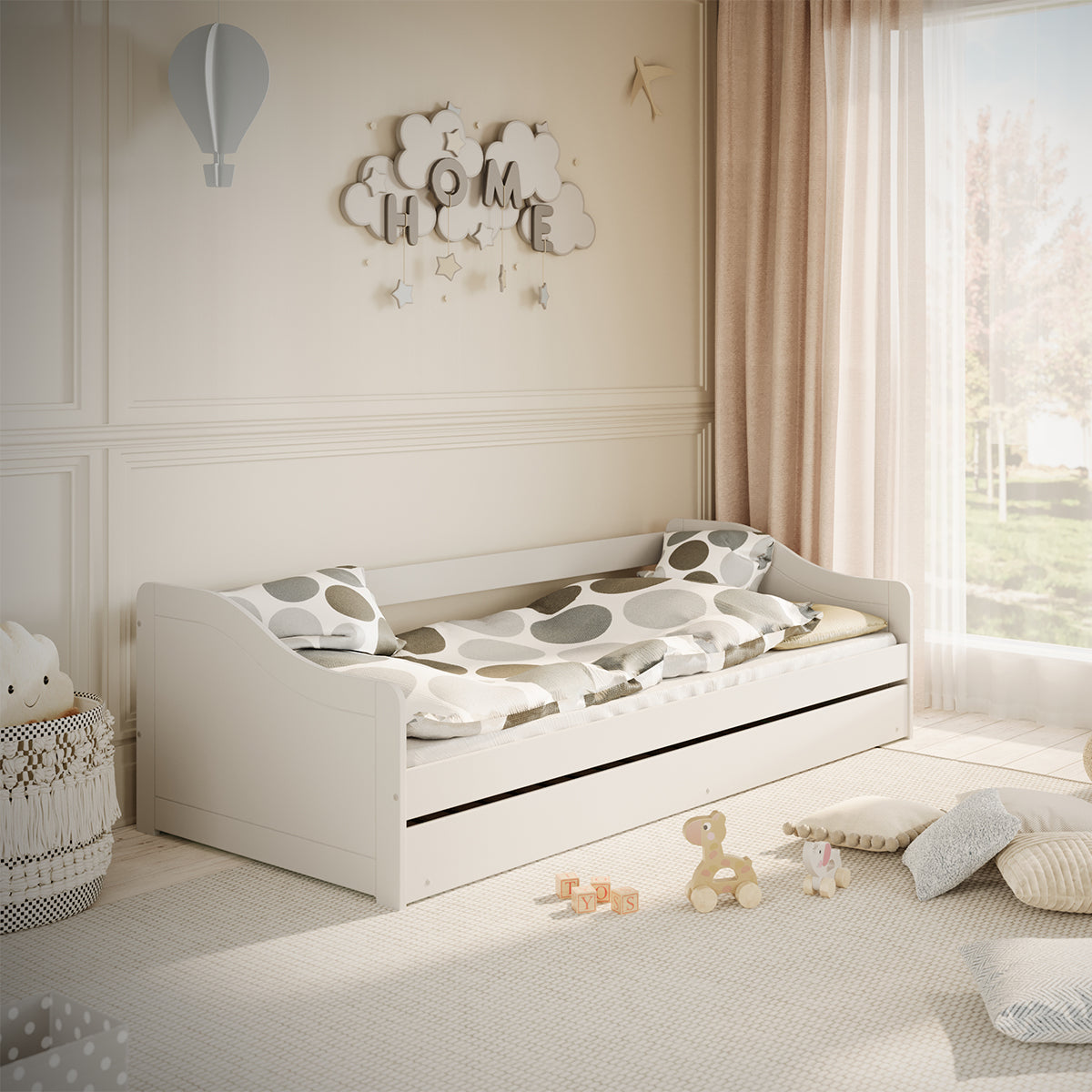 Lit 90x200 sommier et tiroir inclus Kocot Kids Allison Blanc
