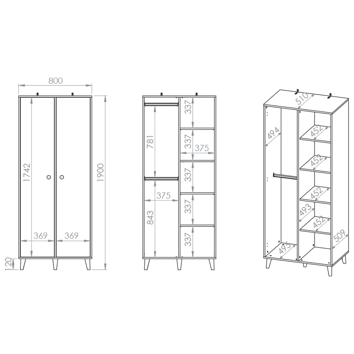 Armoire 2 portes Alycia Beige et Gris - vue 5