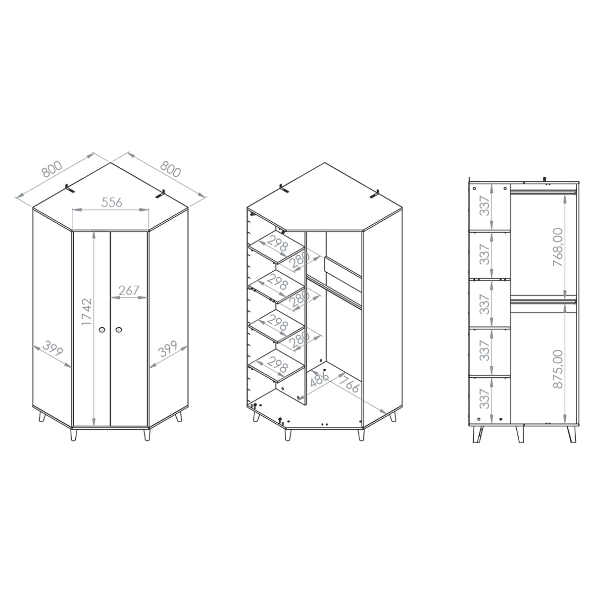 Armoire d'angle 2 portes Alycia Beige et Rose - vue 5