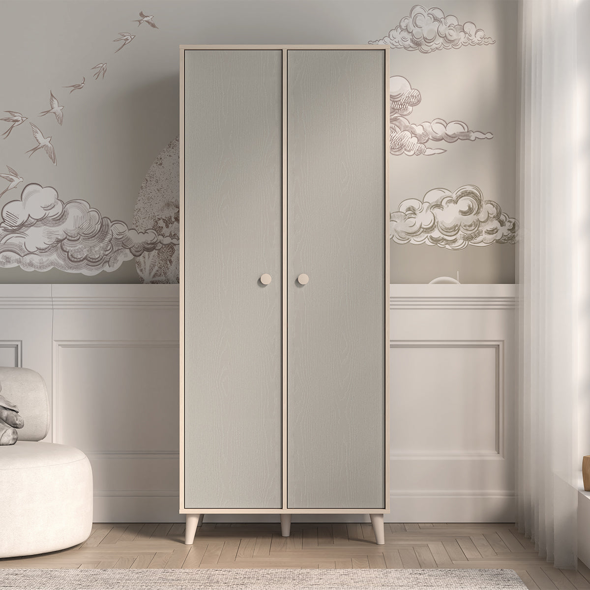 Armoire 2 portes Alycia Beige et Gris - vue 3