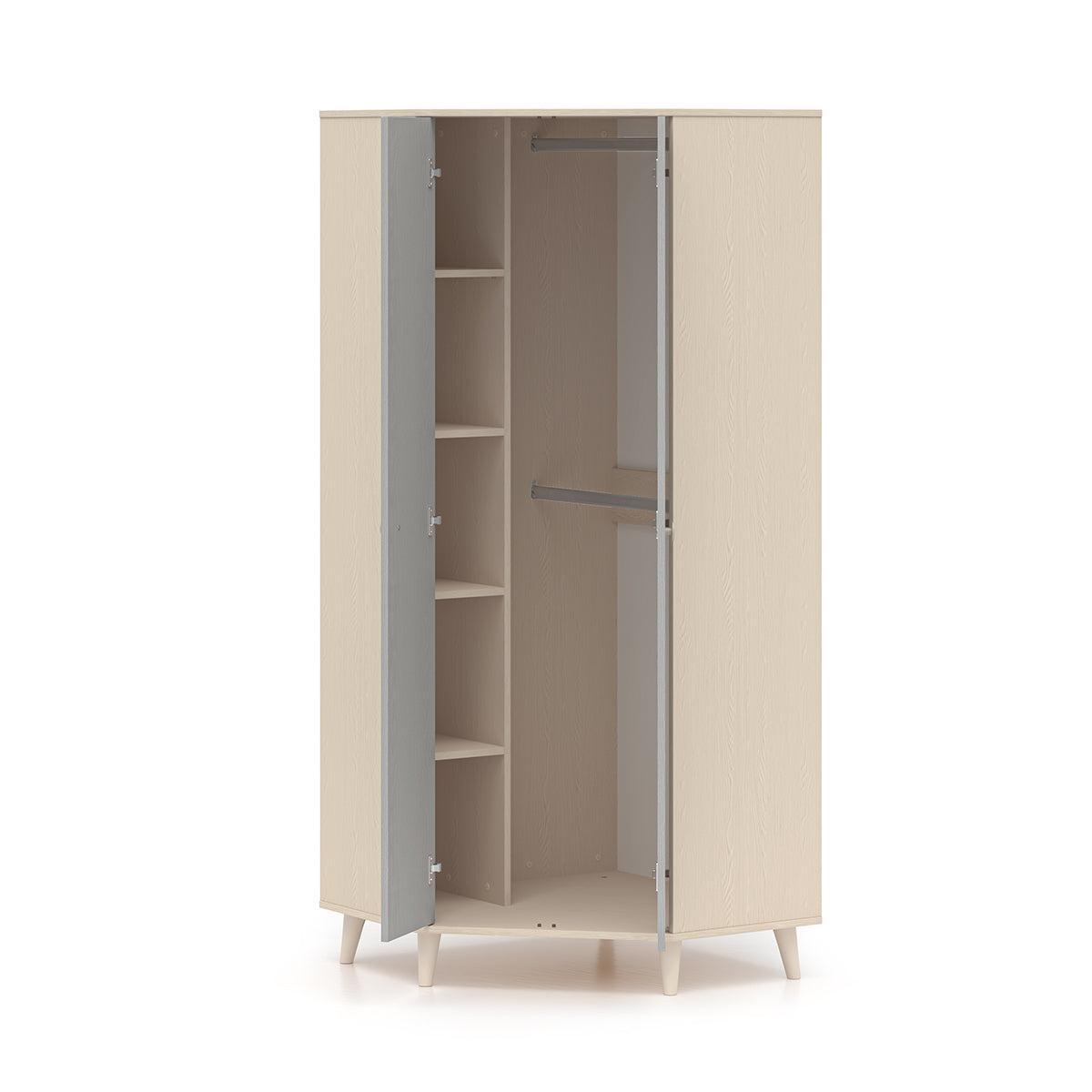 Armoire d'angle 2 portes Alycia Beige et Gris - vue 2