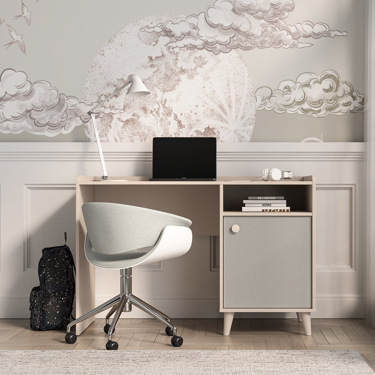 Bureau 1 porte Alycia Beige et Gris - vue 3