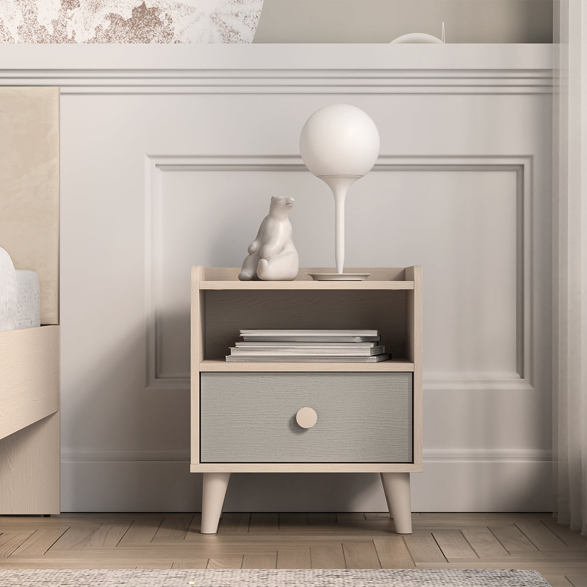 Chevet 1 tiroir Alycia Beige et Gris - vue 3