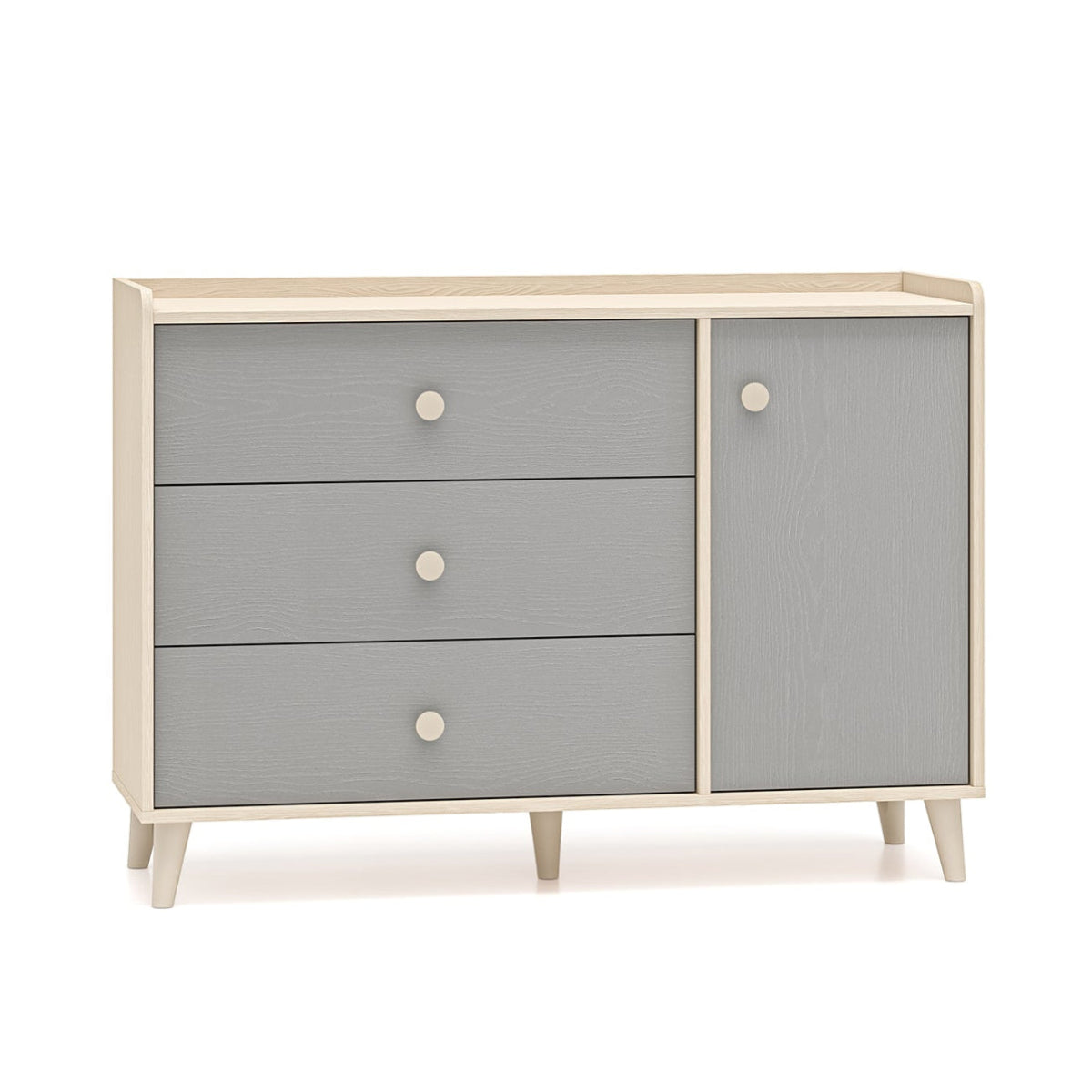 Commode 1 porte 3 tiroirs Alycia Beige et Gris