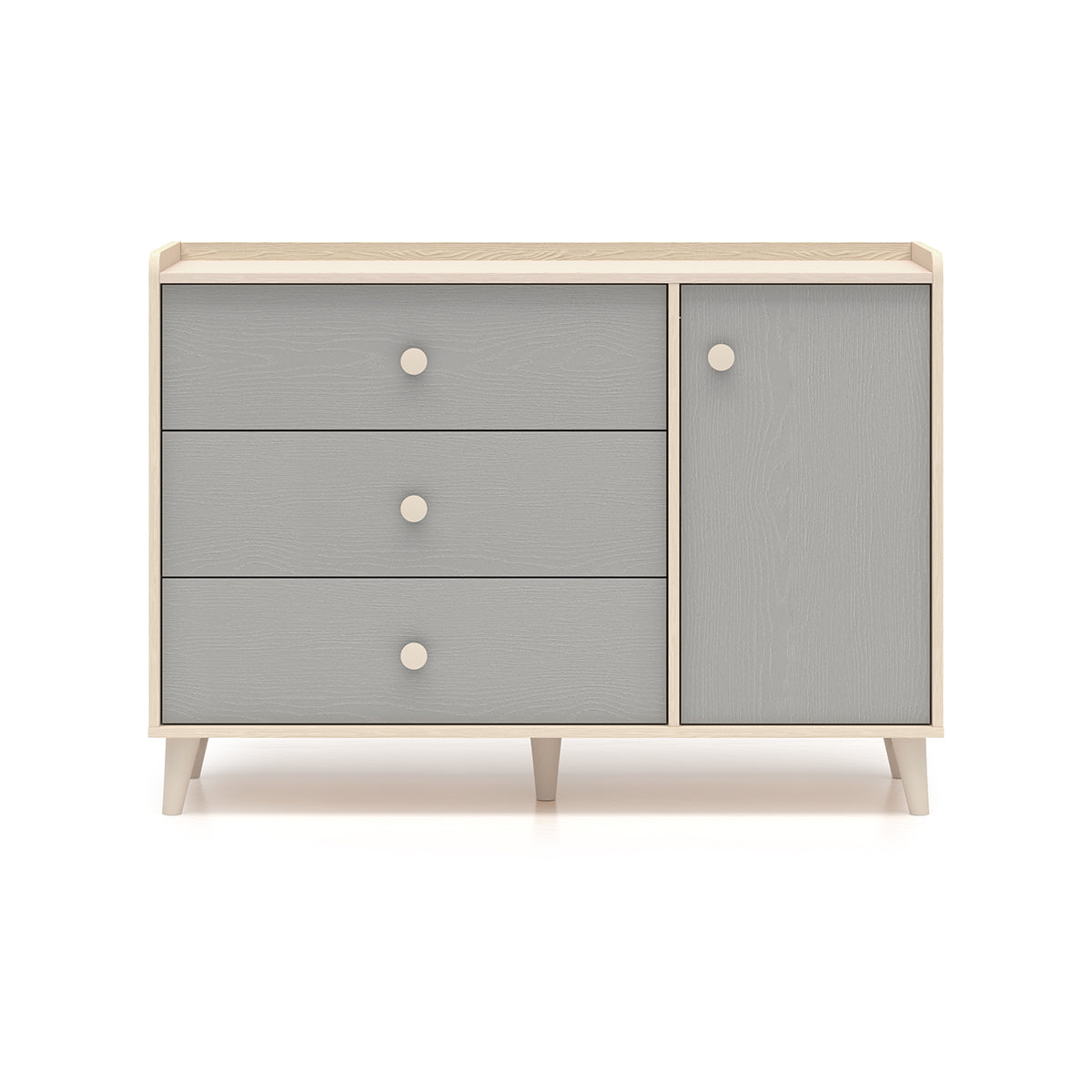 Commode 1 porte 3 tiroirs Alycia Beige et Gris