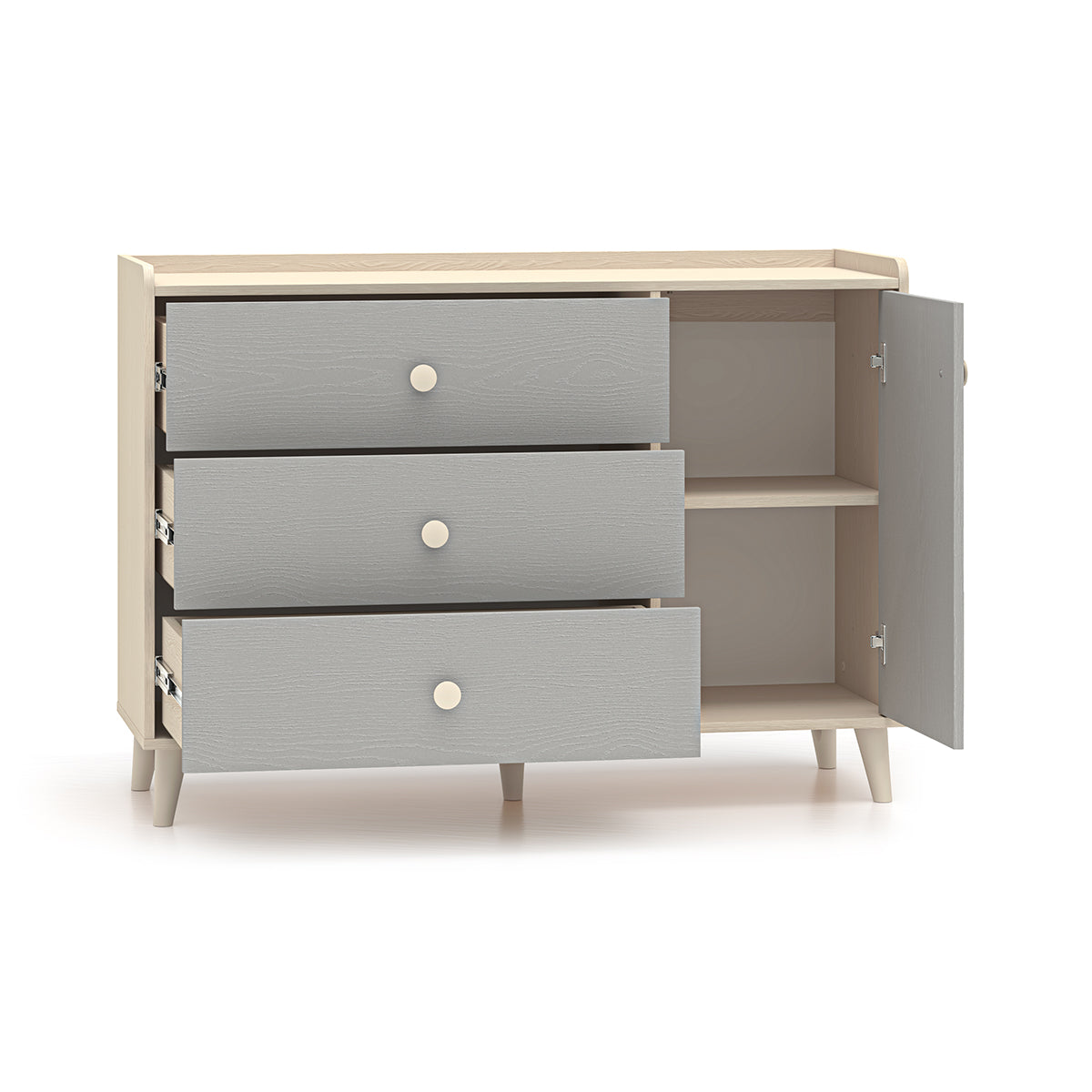 Commode 1 porte 3 tiroirs Alycia Beige et Gris - vue 2